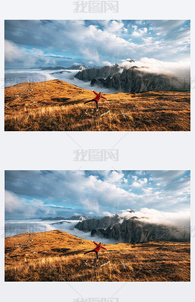 Treler stands at Tre Cime di Laredo in Dolomites, Italy