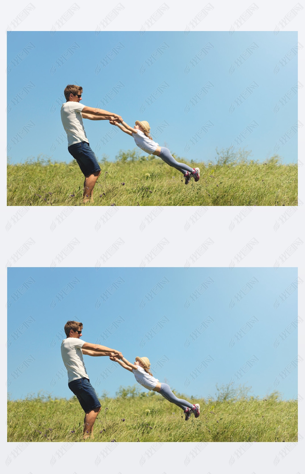 Father and daughter spinnig outdoor