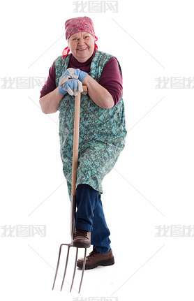 Active elderly woman holding pitchfork 3