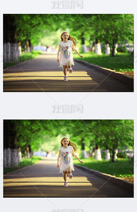 Little girl running in summer park