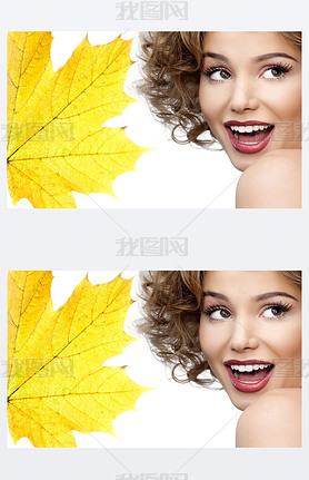 woman beauty closeup portrait with yellow lee face skin