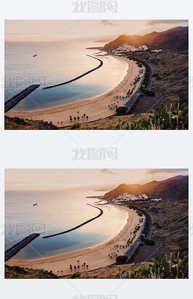 Playa de Las Teresitas on Tenerife at sunset