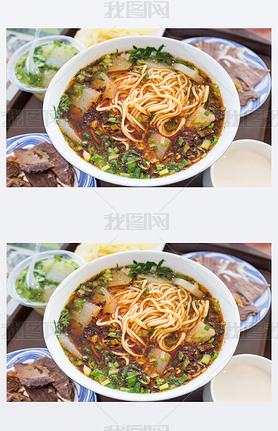 lanzhou beef noodles, lanzhou stretched noodles, a local snack in gansu province, China