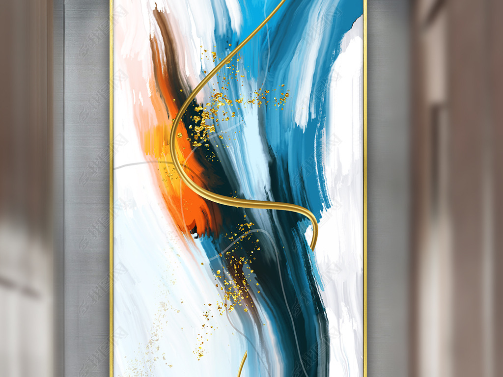 现代北欧抽象轻奢油画高端客厅烁金创意装饰画
