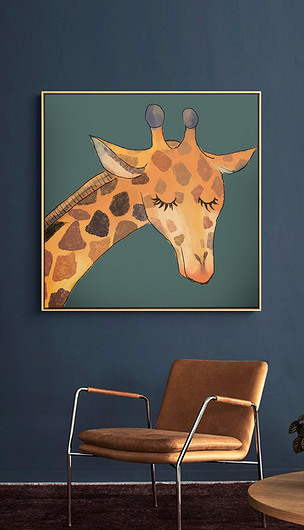 现代简约北欧卡通手绘长颈鹿萌宠可爱动物装饰画