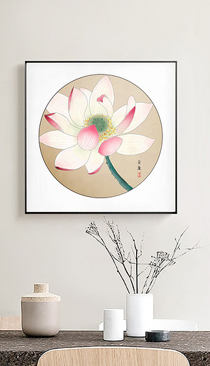 原创现代简约新中式工笔画手绘荷花方形装饰画