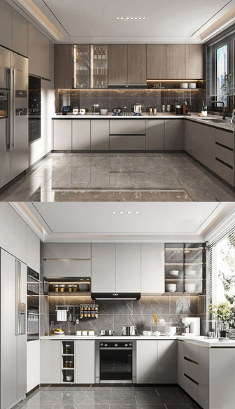 10套开放式厨房冰箱橱柜SU模型图集和效果图