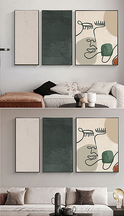 北欧抽象肌理线条人物客厅三幅组合挂画