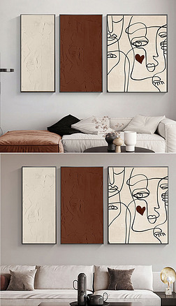 北欧抽象肌理线条人物客厅三幅组合挂画