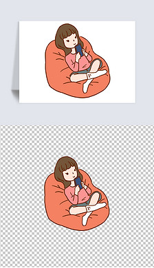 玩卡通免抠元素|假期躺着玩手机手绘卡通元素