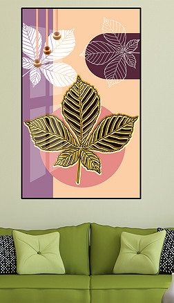 小清新树叶装饰装饰画|小清新线条植物树叶叶子简约客厅玄关装饰画