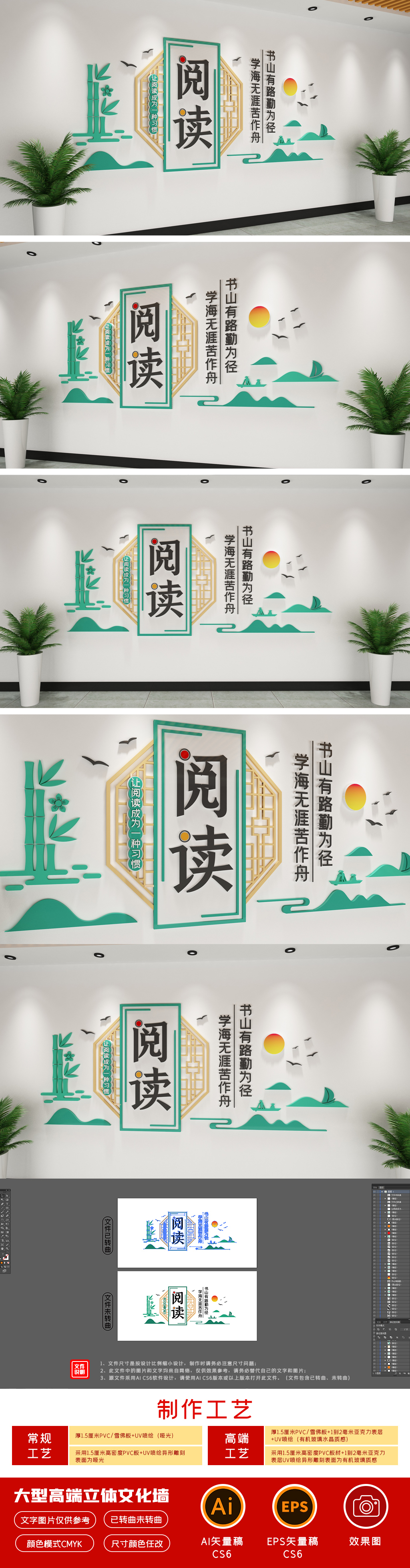 原创图书馆阅览室文化墙校园读书阅读标语文化墙-版权可商用