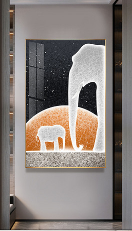 轻奢抽象高级感现代意境线条大象玄关装饰画