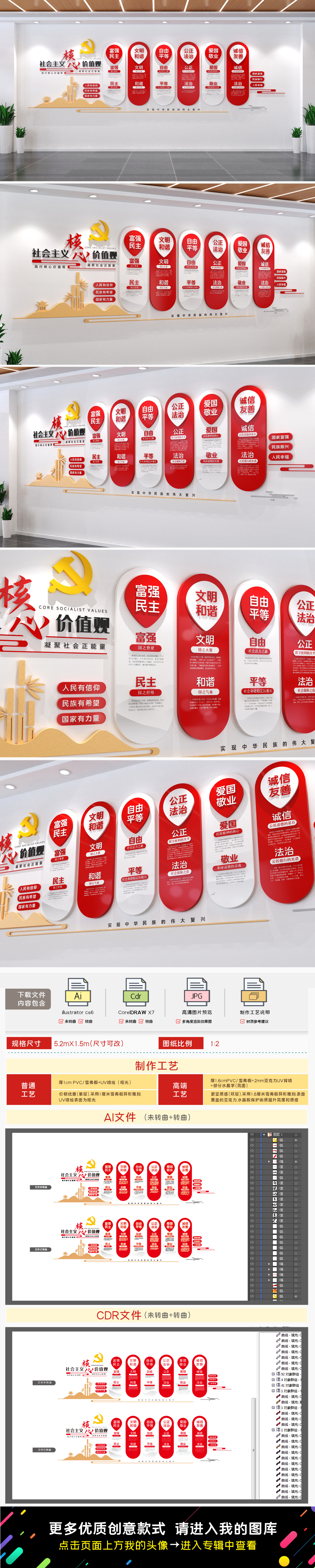 原创红色大气社会主义核心价值观文化墙中国梦文化墙