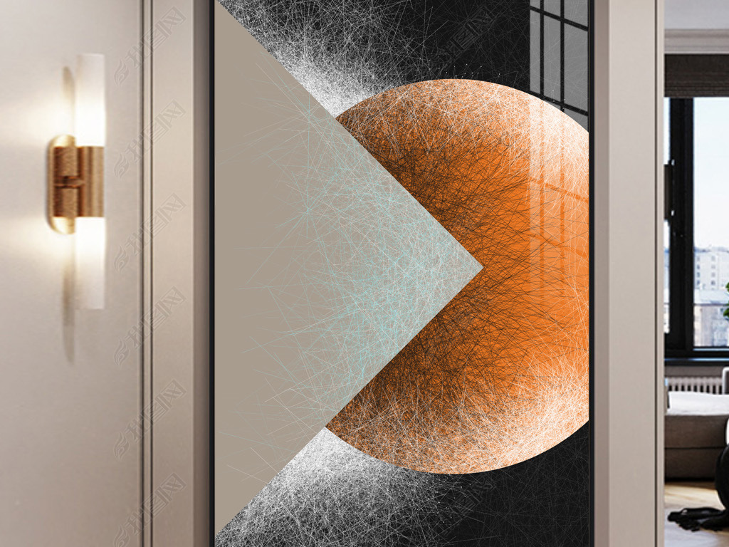 现代轻奢抽象高级感意境空间线条艺术玄关装饰画