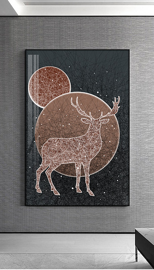 抽象现代轻奢麋鹿发财鹿玄关装饰画线条