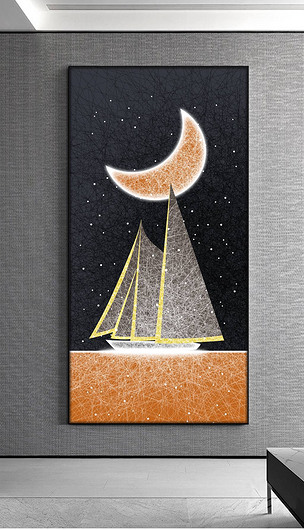 现代抽象线条轻奢一帆风顺帆船玄关装饰画光影