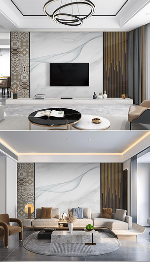 现代简约轻奢爵士白木格栅背景墙