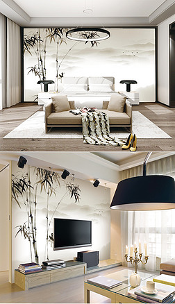 新中式竹子壁画咏竹墙画竹石壁画