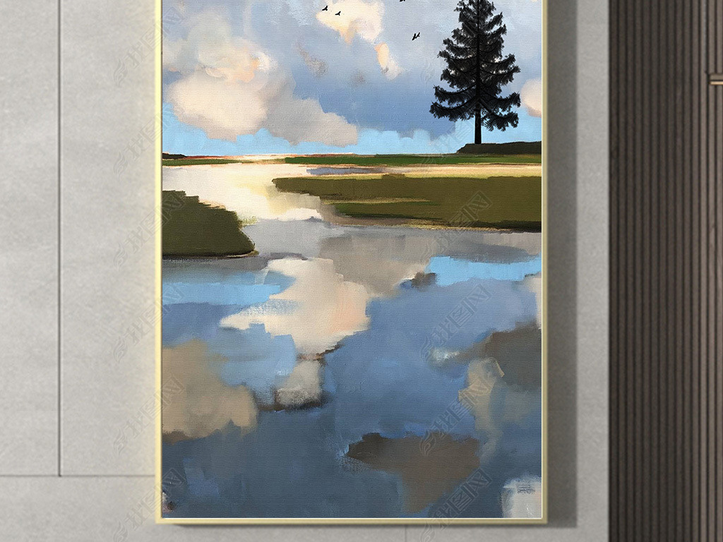 北欧现代抽象油画大海风景轻奢客厅玄关装饰画