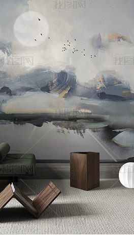 北欧现代抽象油画大海风景轻奢客厅背景墙-远方
