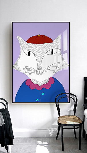 现代简约北欧手绘卡通狐狸萌宠可爱动物装饰画