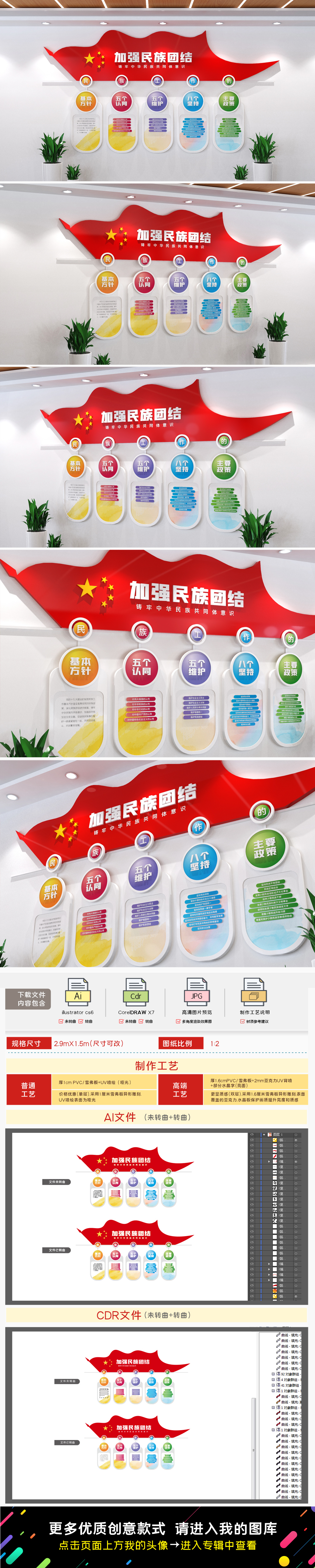原创多彩创意民族团结文化墙党建文化墙