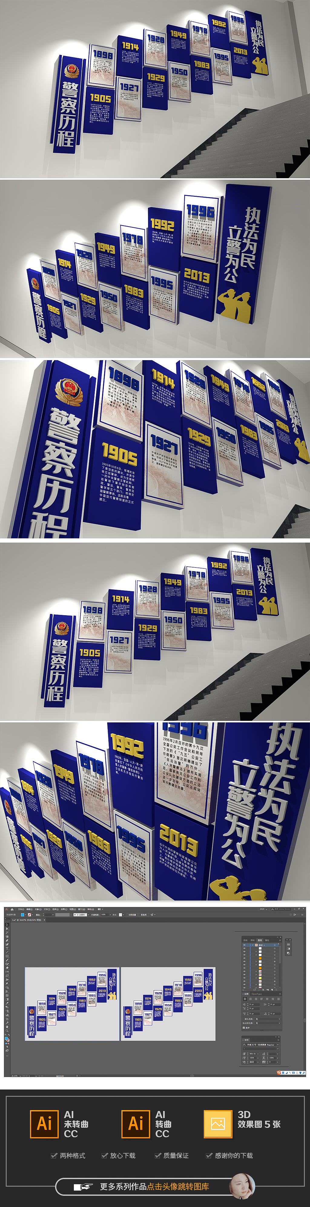 蓝色警察历程警史事迹党建布置楼文化墙