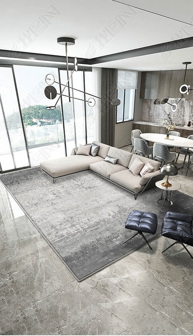 现代简约灰色轻奢抽象水墨玄关客厅床边地毯地垫