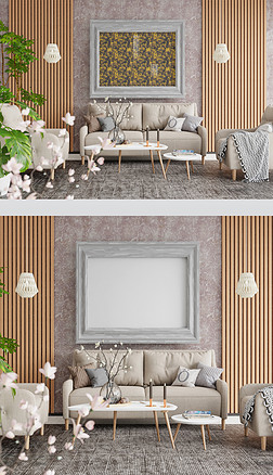 现代客厅沙发背景装饰画场景样机1023-47