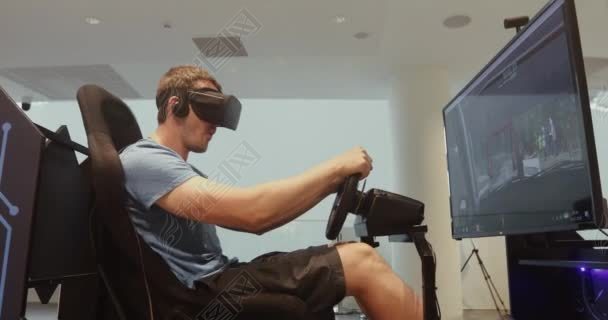 Man racing in VR headset