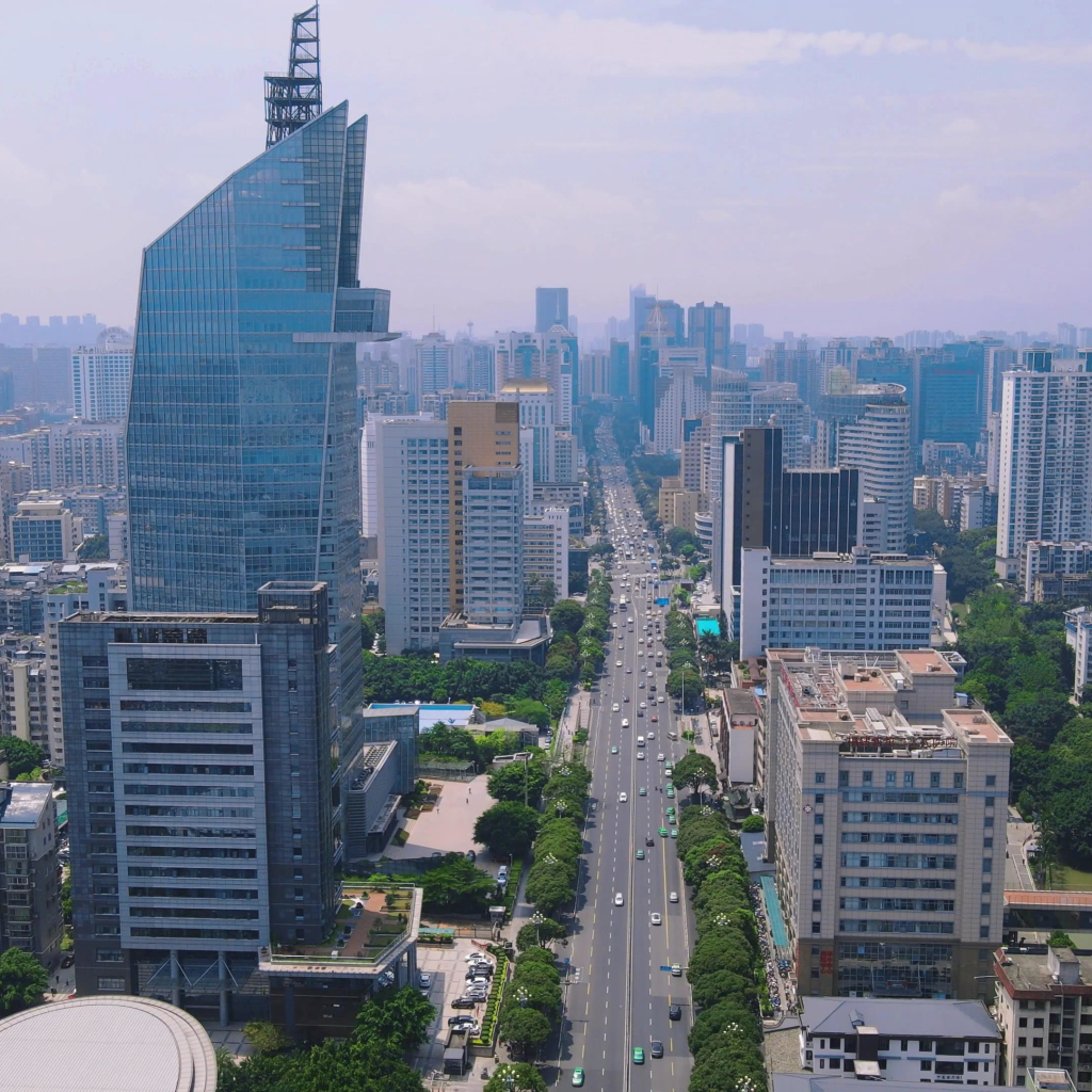 4k城市交通福建福州五四路航拍