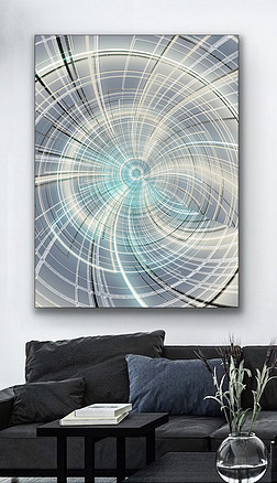 未来科幻科幻装饰画|未来の通道抽象银白蓝色弧形光圈科幻装饰画