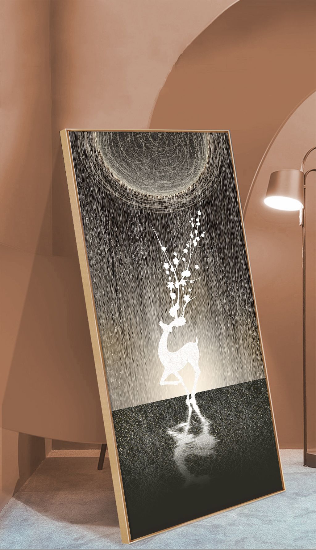 抽象轻奢艺术线条立体光影鹿欧式玄关客厅装饰画