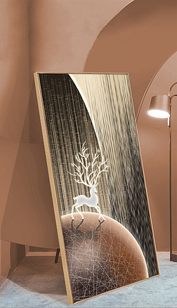 抽象轻奢艺术线条立体光影鹿欧式玄关客厅装饰画