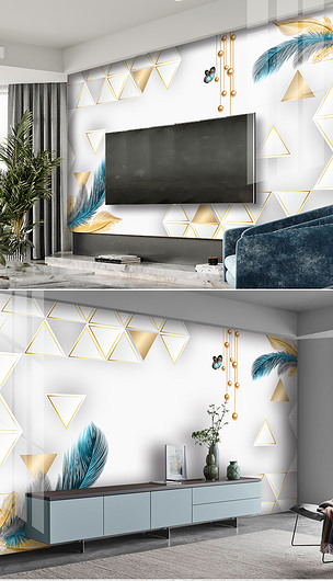 现代简约抽象羽毛三角形电视背景墙