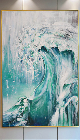 抽象礁石浪花轻奢装饰油画