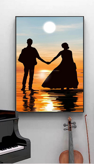 天际剪影爱侣客厅手绘装饰画2下载-编号26629619-人物装饰画-我图网