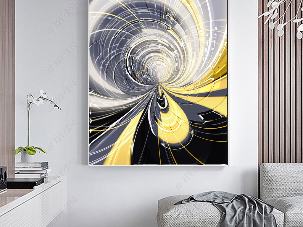 时空传送门抽象银蓝金色环形圆圈科幻装饰画