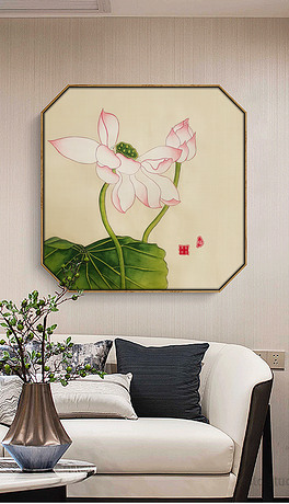 新中式荷花装饰画花鸟手绘3