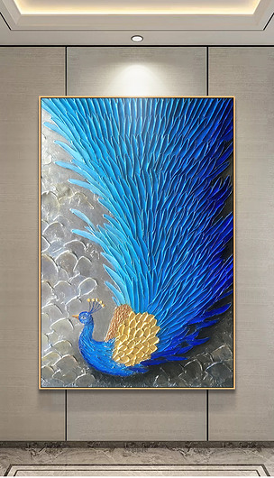 美式立体油画孔雀手绘装饰画客厅