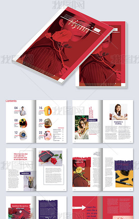 红色配色方案商业杂志版式AI设计模板