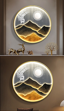 现代轻奢抽象金色山水光影灯带客厅装饰画1