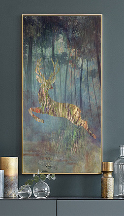油画麋鹿玄关原创欧式手绘油画麋鹿玄关背景墙