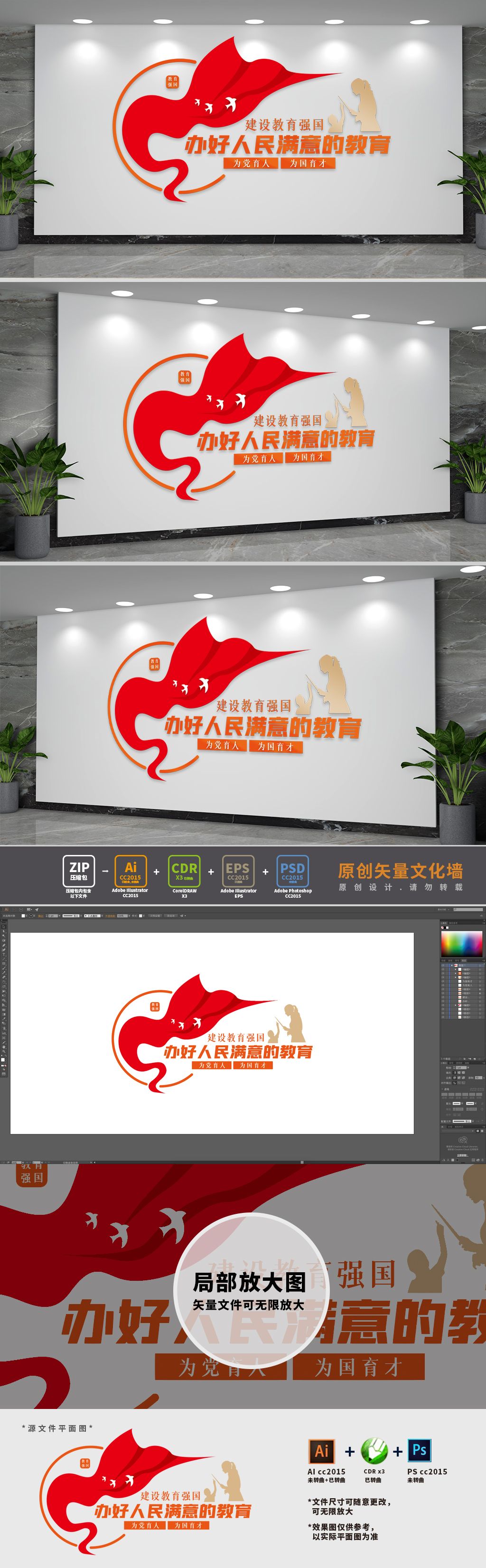 办人民满意的教育校园党建文化墙