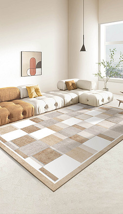 现代简约素雅轻奢纯色几何条纹客厅床边地毯地垫