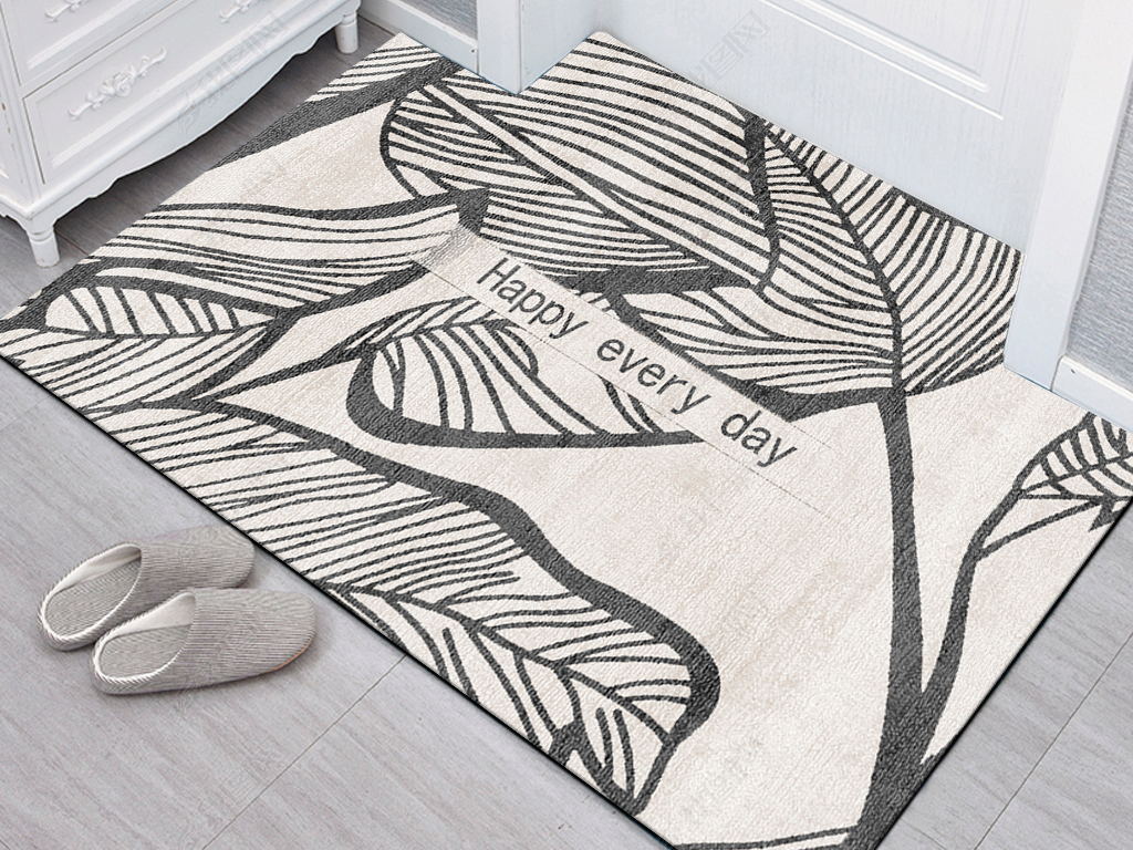 原创北欧现代轻奢叶子抽象脚垫床边毯厨房地垫地毯版权可商用