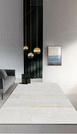 北欧现代简约轻奢几何抽象线条客厅地毯地垫图案