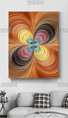 对称的波纹抽象黑金黄色彩虹光芒竖版装饰画