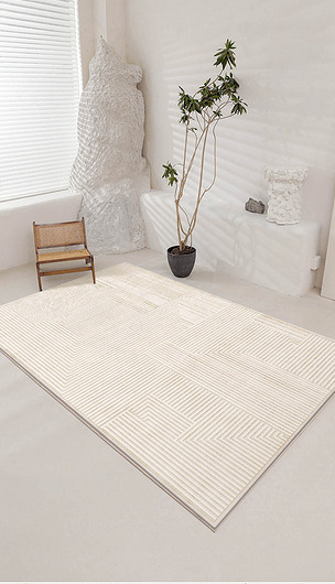 日式轻奢宅寂风纯色床边客厅几何条纹地毯地垫